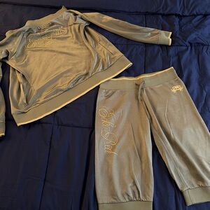 Olive Green Tracksuit with Gold Embroidery